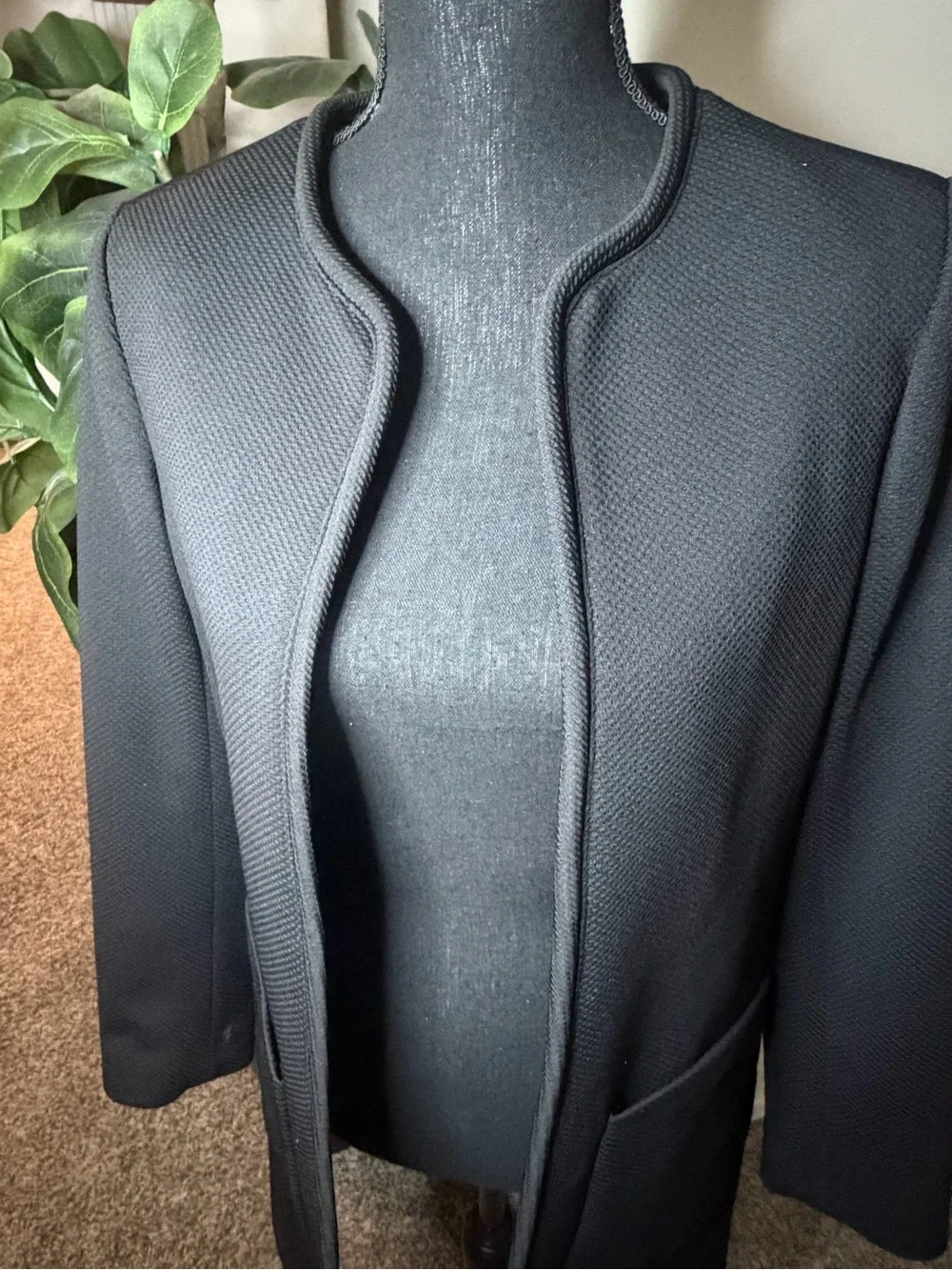 Black Open-Front Long Collarless Coat - Women